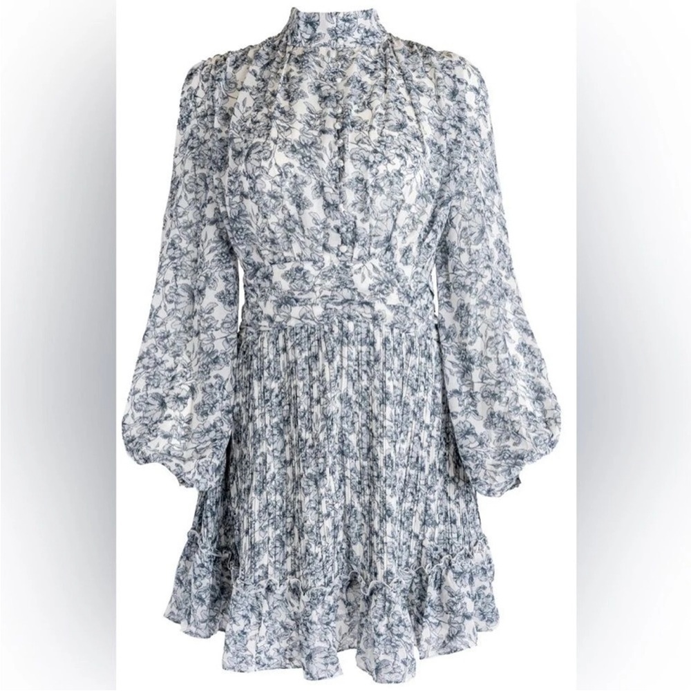 Ivy City Co Mini Brynley Floral Long Puff Sleeve Dress Blue White Girls 11/12